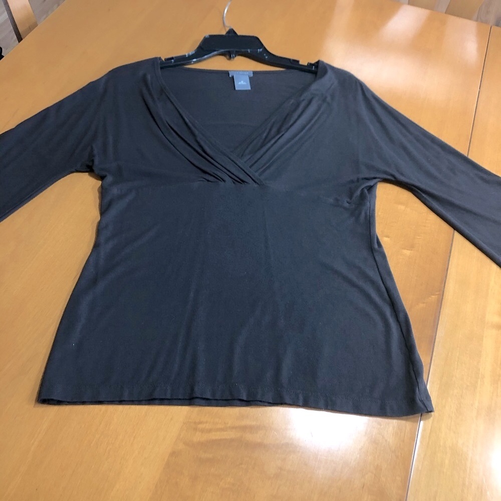 Ann Taylor Brown V neck Top with 3/4 Bell Sleeves